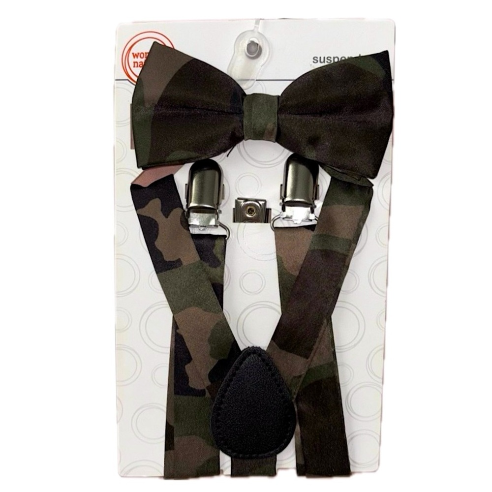 NEW Boys Camo Bow Tie and Suspenders Set